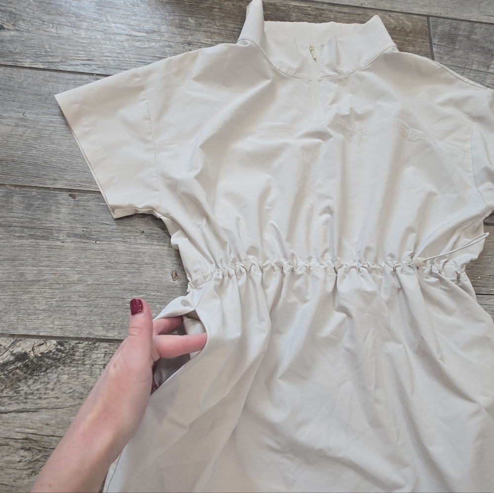 Prologue Cream Windbreaker Mock Turtleneck Short Sleeved Lightweight Dress, M - Picture 7 of 10